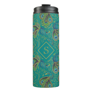Pfauen-Paisley-Royal-Teal-Monogramm Thermosbecher