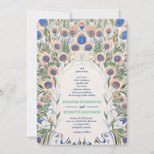Pfauen-Vintage-Rahmen Monogramm-Hochzeit Einladung