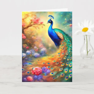 Pfauen Vogel 100 mit Blumen Karte