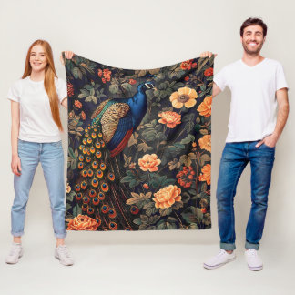 Pfauen-Vogel Vintage-Muster Wald Fleecedecke