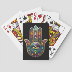 Pfauenaugen-Hamsa mit goldenem dritten Auge Spielkarten