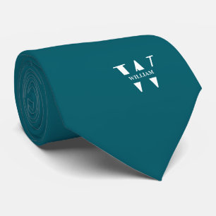 Pfauenblau Elegantes Monogramm + Name Krawatte