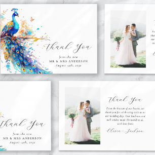 Pfauenblau Gold Foto Hochzeit Dankeskarte