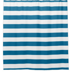 Pfauenblau-weiß-gestreift horizontal NL #1 Duschvorhang