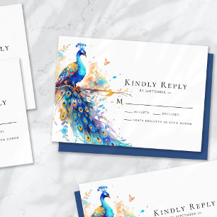 Pfauenblaue Hochzeits-RSVP-Karte Mitteilungskarte