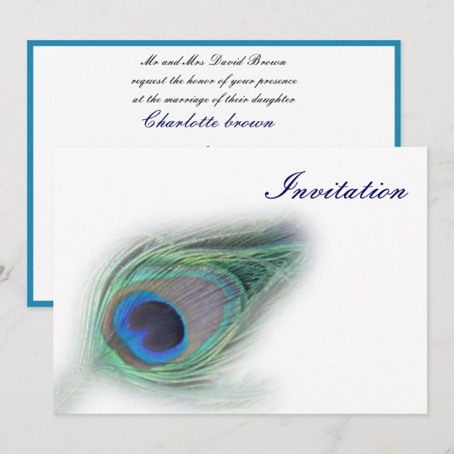 Pfauenblauer Hochzeitsempfang Einladung (Vorne/Hinten)