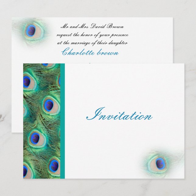 Pfauenblauer Hochzeitsempfang Einladung (Vorne/Hinten)
