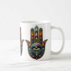 Pfauenfarben Hamsa mit goldenem dritten Auge Kaffeetasse