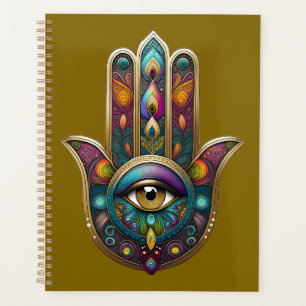 Pfauenfarben Hamsa mit goldenem Dritten Auge Planer
