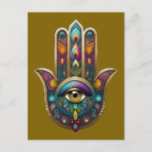 Pfauenfarben Hamsa mit goldenem dritten Auge