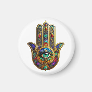 Pfauenfarbene Blütenblätter Hamsa Grün Drittes Aug Magnet