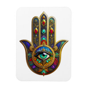 Pfauenfarbene Blütenblätter Hamsa Grün Drittes Aug Magnet