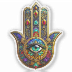 Pfauenfarbene Blütenblätter Hamsa Grünes Drittes A Aufkleber