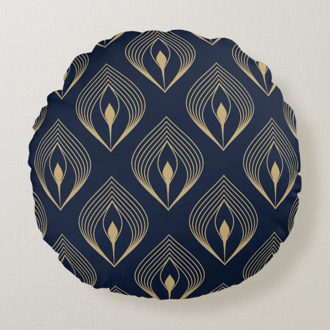 Pfauenfeather ombre Muster ditzy Blumenmotiv.  Rundes Kissen (Vorderseite)
