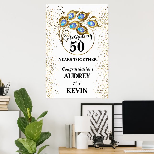 Pfauenfeathers 50. Hochzeitspopster Poster (Heimbüro)