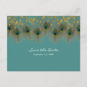 Pfauenfeathers & Gold JEDE FARBE Save the Date Ankündigungspostkarte