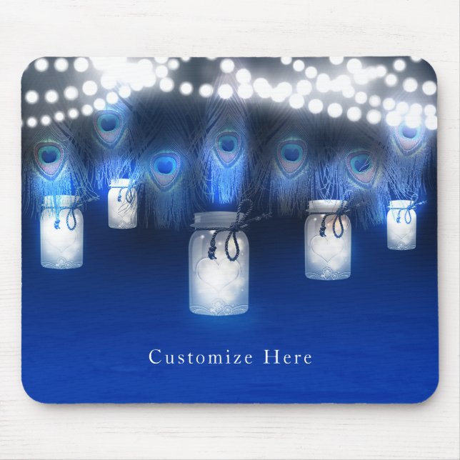 Pfauenfeathers, Mason Jar & String Lights Rustikal Mousepad (Vorne)