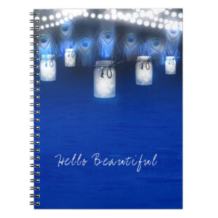 Pfauenfeathers, Mason Jar & String Lights Rustikal Notizblock