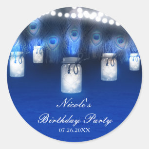 Pfauenfeathers, Mason Jar & String Lights Rustikal Runder Aufkleber