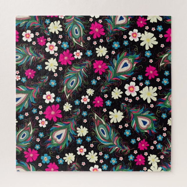 Pfauenfeathers Stickerei Nahtloses Muster (Vertikal)