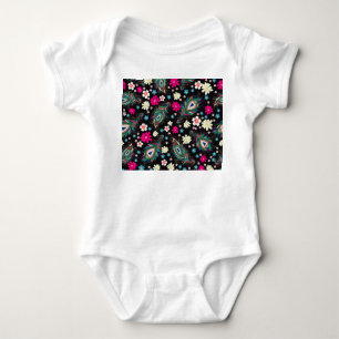 Pfauenfeathers Stickerei Nahtloses Muster Baby Strampler