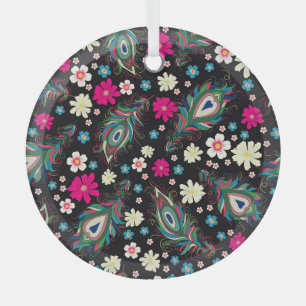 Pfauenfeathers Stickerei Nahtloses Muster Ornament Aus Glas