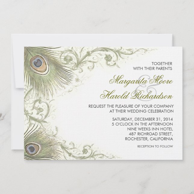 Pfauenfeathers Vintage Hochzeit Einladungen (Vorderseite)