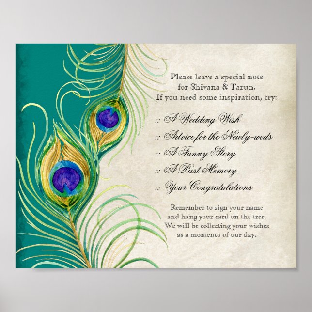 Pfauenfeathers Wedding Reception Sign Poster (Vorne)