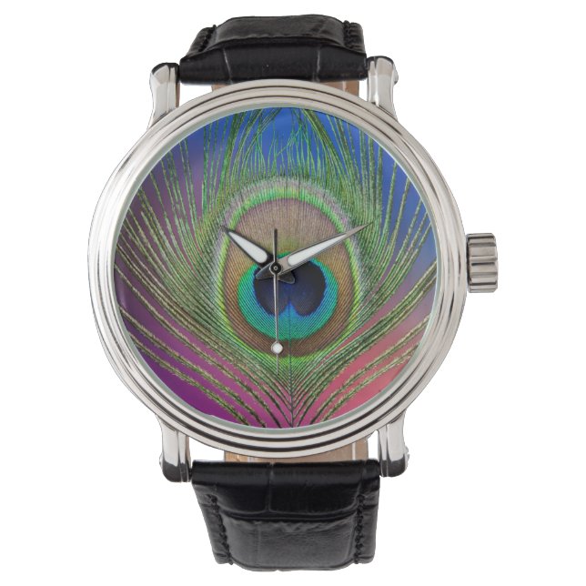 Pfauenfeder Armbanduhr (Vorderseite)