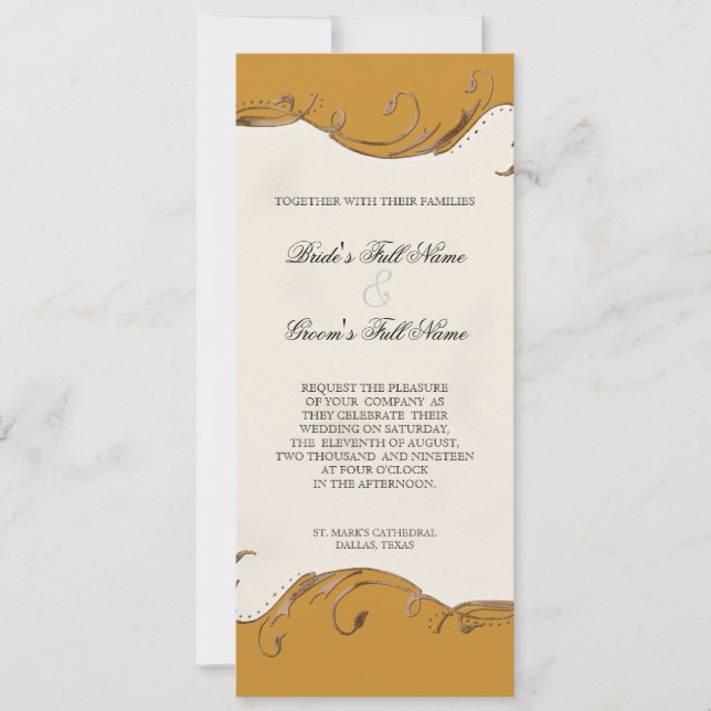 Pfauenfeder bei Wirbel - Einladung zur Hochzeit (Vorderseite)