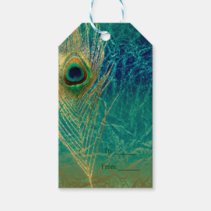 Pfauenfeder Blau Teal Gold Exotisches Geschenk Geschenkanhänger