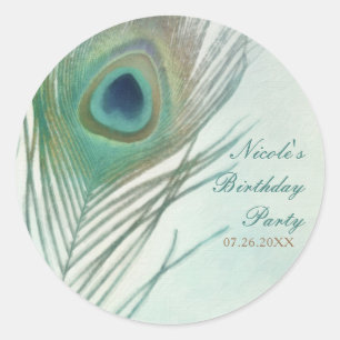 Pfauenfeder Boho Chic Aquarell Partygeschenk Runder Aufkleber