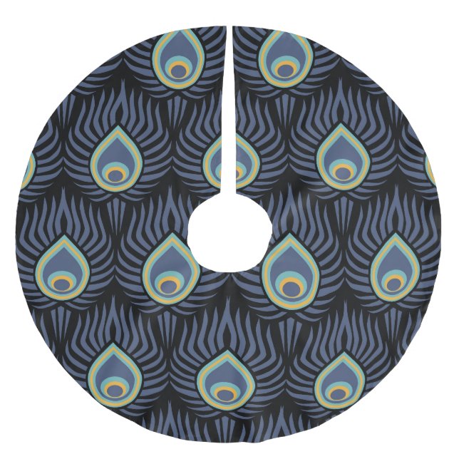 Pfauenfeder: Elegantes Muster. Polyester Weihnachtsbaumdecke (Vorderseite)