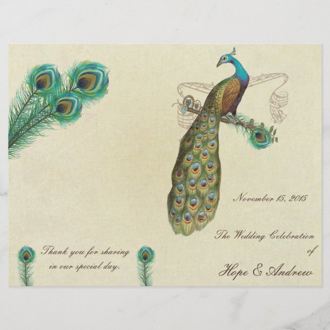 Pfauenfeder-Hochzeitsprogramm 3 (Vorderseite)