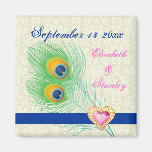 Pfauenfeder-Juwel-Herz-Hochzeit Save the Date Magnet