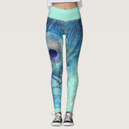 Pfauenfeder-Leggings Marmor aquamarin blau lila Leggings