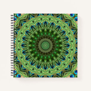 Pfauenfeder-Mandala Smaragd- und Blauer Symmetrie Notizbuch