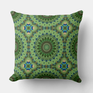 Pfauenfeder-Mandala Smaragd- und Blaufarbene Symme Kissen