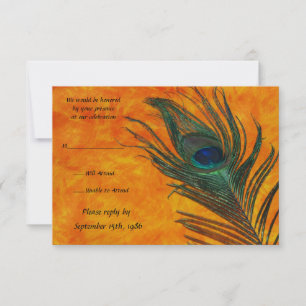 Pfauenfeder mit orangen Hochzeits-RSVP-Karten RSVP Karte