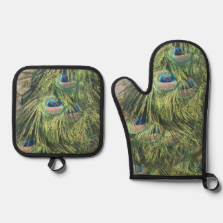 Pfauenfeder-Ofenhandschuh- und Topflappen-Set Ofenhandschuh & Topflappen-Set