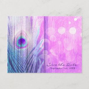 Pfauenfeder Rosa & Blau Boho Save-the-Date Ankündigungspostkarte