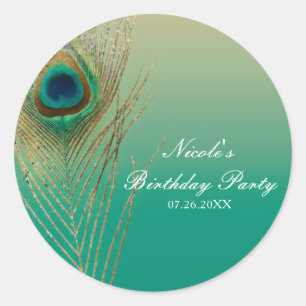 Pfauenfeder-Sand- und Türkis-Boho-Partygeschenk Runder Aufkleber