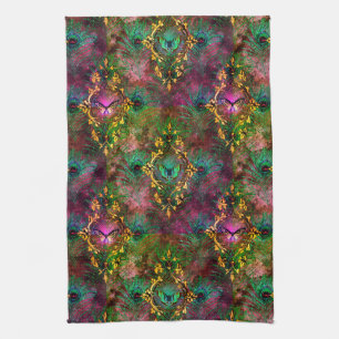 Pfauenfeder Schmetterling Barock lila Gold Geschirrtuch