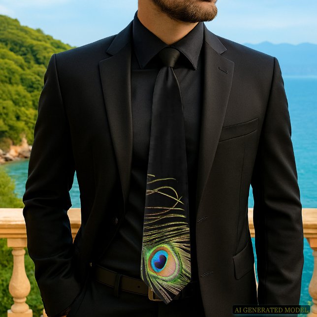 Pfauenfeder-Schwarze Krawatte (Elegant tie design from my Glamorous Peacock Feather On Black Collection
)