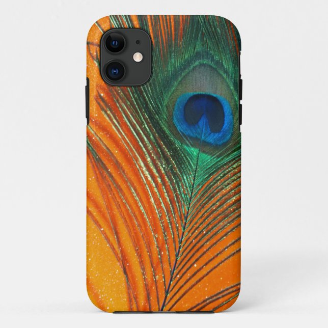 Pfauenfeder Stilleben mit Glitter in Orange Case-Mate iPhone Hülle (Rückseite)