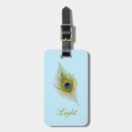 Pfauenfeder und Kalligraphie auf hellblauer Ebene Gepäckanhänger