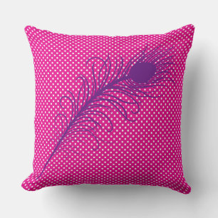 Pfauenfeder und Polka Dots - rosa & Lila Kissen