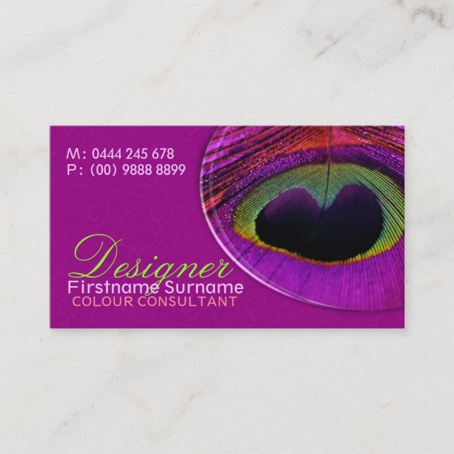 Pfauenfederhalter Damask Hot Pink Business Card Visitenkarte (Vorderseite)