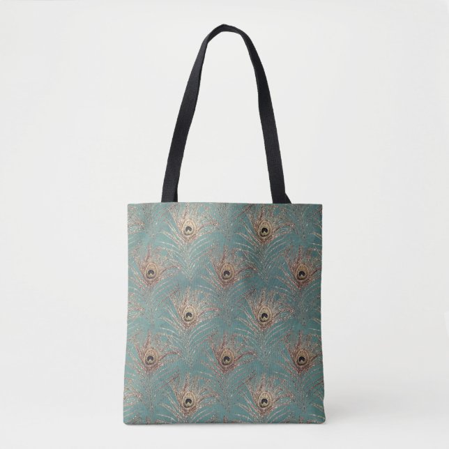 Pfauenfedermuster aquamarin goldfarben tasche (Vorderseite)