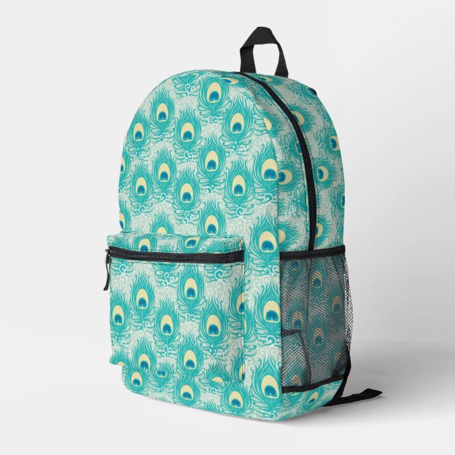 Pfauenfedermuster Bedruckter Rucksack (Rückseitige Ecke Rechts)